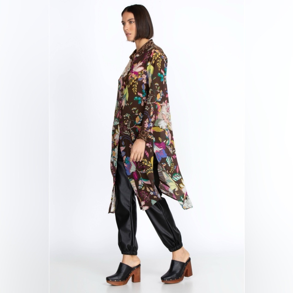New! Johnny Was Arabella Relaxed Overshirt Tunic Leopard Floral Silk Dress ๐ค S - Picture 9 of 16